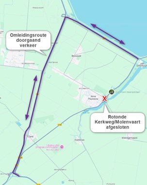 Omleidingsroute doorgaand verkeer Anna Paulowna